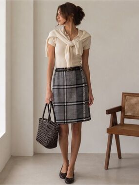 Liz Claiborne Collection Plaid Fringe Wrap Skirt • Wool Blend • Size 14